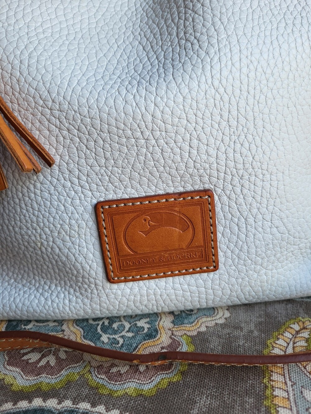 Dooney & Bourke Paige White Pebbled Leather Shoulder Bag with Tan Leather Trim - Picture 2 of 9
